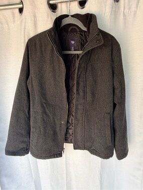 GAP Men's Charcoal Gray Wool-Blend Pea Coat with Quilted Lining